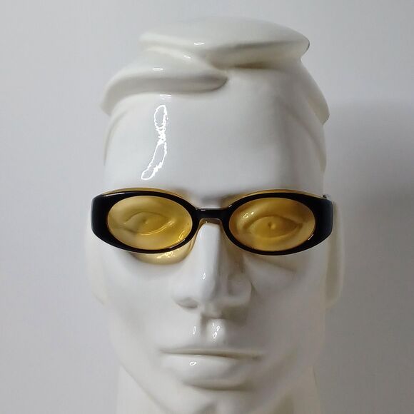 Ralph Ralph Lauren Sunglasses One Size Black Yellow Tint Oval Unisex Y2K Retro - Picture 1 of 16